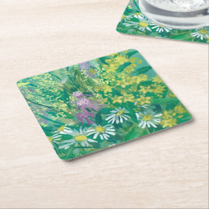 Porta-copo De Papel Quadrado Summer Bloom Selvagens Flores-prados Flores-prados