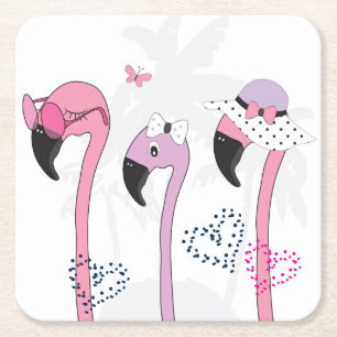 Porta-copo De Papel Quadrado Summer Flamingo: Ilustração da Pratage.