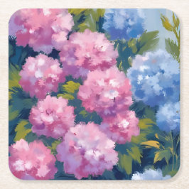 Porta-copo De Papel Quadrado Summer Hydrangeas | Pink & Blue Coastal Flowers