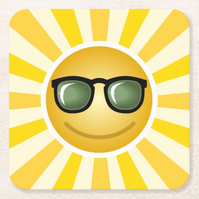 Porta-copo De Papel Quadrado Sun de sorriso feliz (Frente)