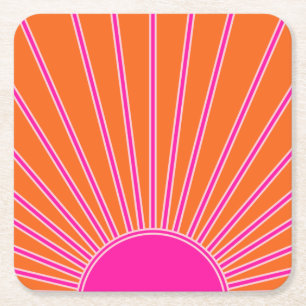 Porta-copo De Papel Quadrado Sun Sunrise Laranja E Pré-Disquete Rosa Quente