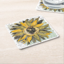 Porta-copo De Papel Quadrado Sunflower Yellow Green Black Watercolor Style Art