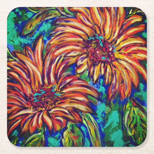Porta-copo De Papel Quadrado Sunflowers Paper Coaster (Frente)