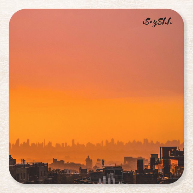 Porta-copo De Papel Quadrado Sunset sobre a cidade (Frente)