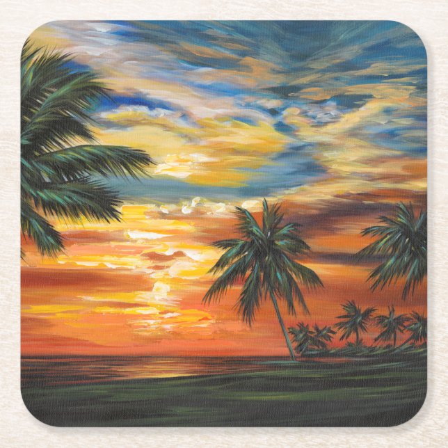 Porta-copo De Papel Quadrado Sunset tropical impressionante (Frente)