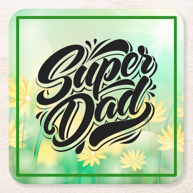 Porta-copo De Papel Quadrado Super Dad Hero Typography Design-67888 (Frente)