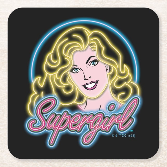 Porta-copo De Papel Quadrado Supergirl Retro Neon Lights Graphic (Frente)