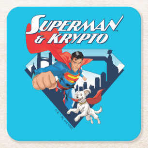 Porta-copo De Papel Quadrado Superman & Krypto Soar