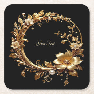 Porta-copo De Papel Quadrado Suporte de Papel de Moldura Ornata Floral Dourada