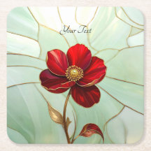 Suporte de Papel Flor Vermelha Vidro Pintado