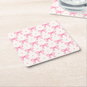 Porta-copo De Papel Quadrado Suportes de festa com laços de fita rosa e bolinha