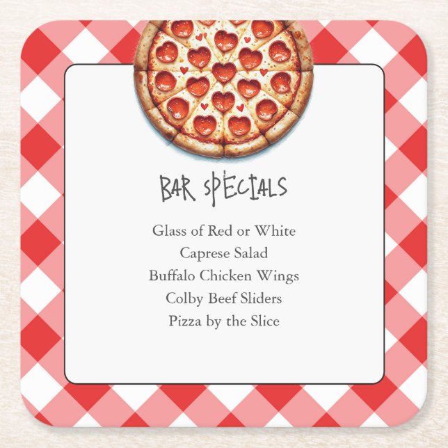 Porta-copo De Papel Quadrado Suportes de Pizza com Menu de Pub (Frente)