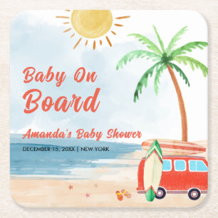 Porta-copo De Papel Quadrado Surf Beach Baby On Conselho Chá de fraldas