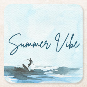 Porta-copo De Papel Quadrado Surf Watercolor Summer Vibe