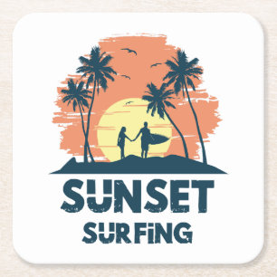 Porta-copo De Papel Quadrado Surfando - Surfando ao pôr do sol