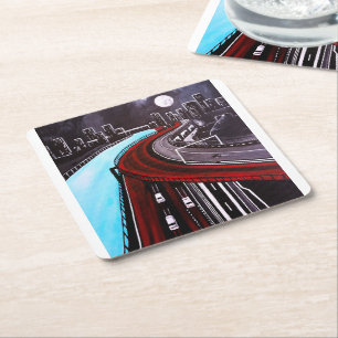 Porta-copo De Papel Quadrado Suspenso sobre a pintura azul por Alfred Fox