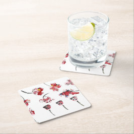 Porta-copo De Papel Quadrado Susurros Florais - Hibisco e Rosa em Acrílico Abst