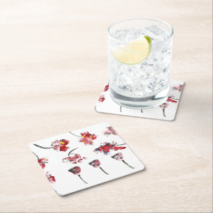 Porta-copo De Papel Quadrado Susurros Florais - Hibisco e Rosa em Acrílico Abst