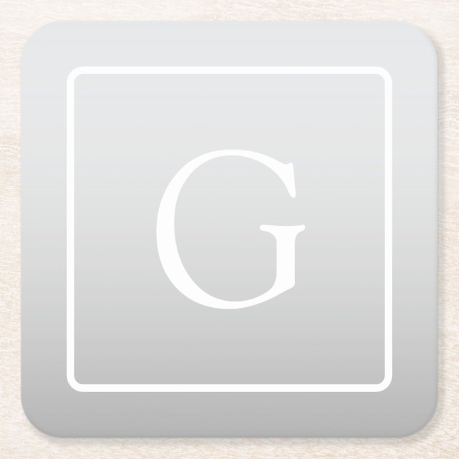 Porta-copo De Papel Quadrado Sutil Monograma de Sobrenome com Gradiente Cinza C (Frente)