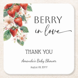 Porta-copo De Papel Quadrado Sweet Berry in Love Strawberry Bridal Shower
