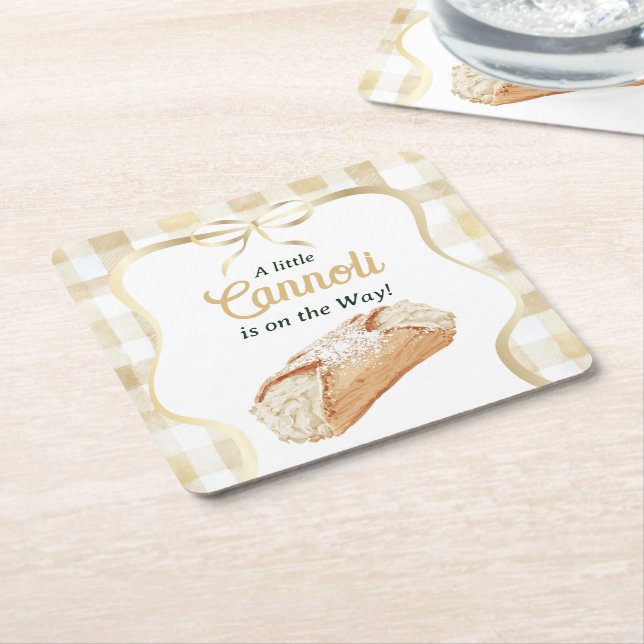Porta-copo De Papel Quadrado Sweet Cannoli Neutral Beige Italian Baby Shower (Inclinado)