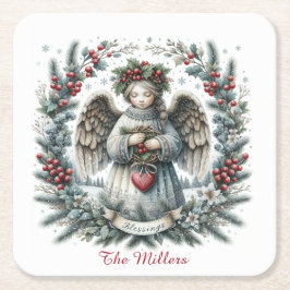 Porta-copo De Papel Quadrado Sweet Christmas Angel Personalize Name Set of 6 