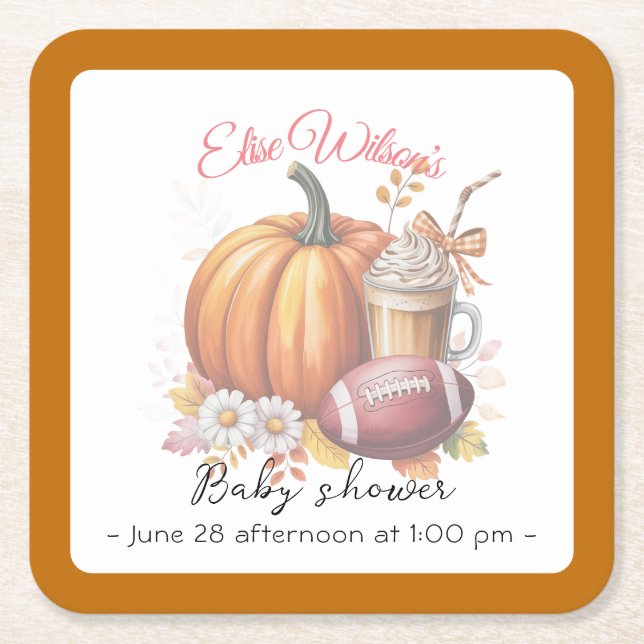 Porta-copo De Papel Quadrado Sweet little pumpkin is on the way (Frente)