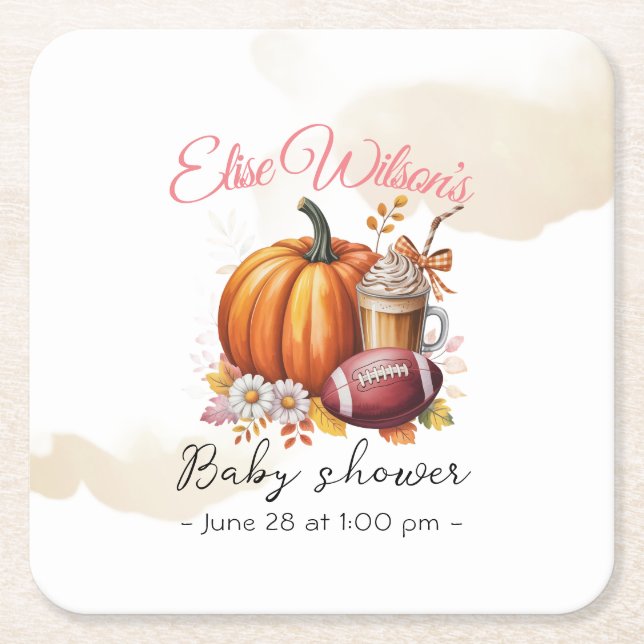 Porta-copo De Papel Quadrado Sweet little pumpkin is on the way (Frente)