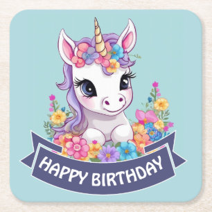Porta-copo De Papel Quadrado Sweet Magical Baby Unicorn