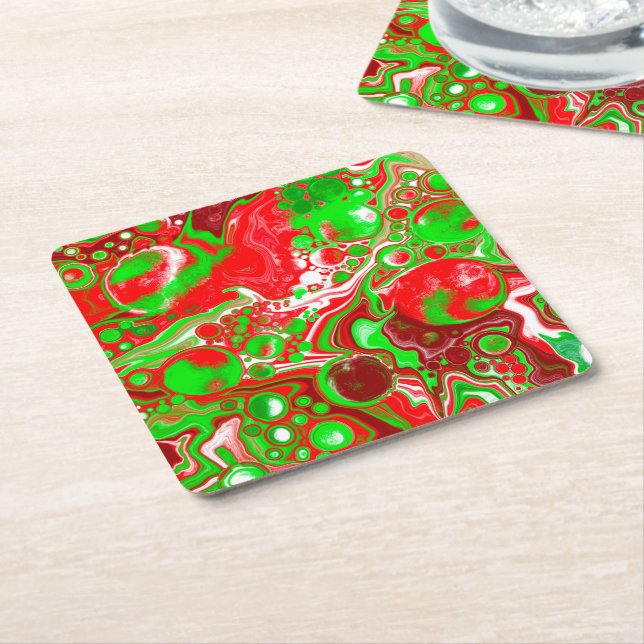 Porta-copo De Papel Quadrado Swirls de Natal Vermelho e Verde (Inclinado)