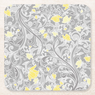 Porta-copo De Papel Quadrado Swirly amarelo e cinzento moderno floral