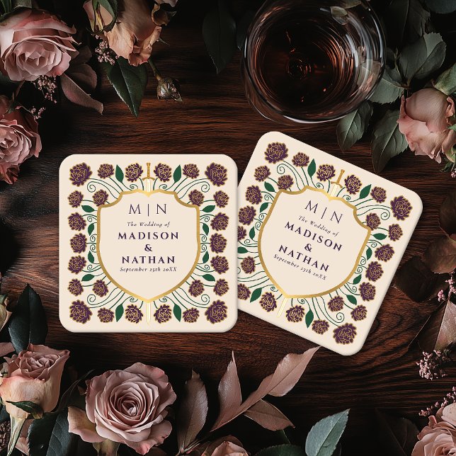 Porta-copo De Papel Quadrado Sword & Shield Medieval Fantasy Casamento Monogram (Criador carregado)