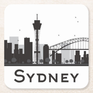 Porta-copo De Papel Quadrado Sydney, Austrália skyline preta & branca de da