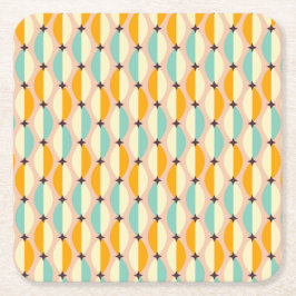 Porta-copo De Papel Quadrado Symmetrical retro pattern with interlocking teal