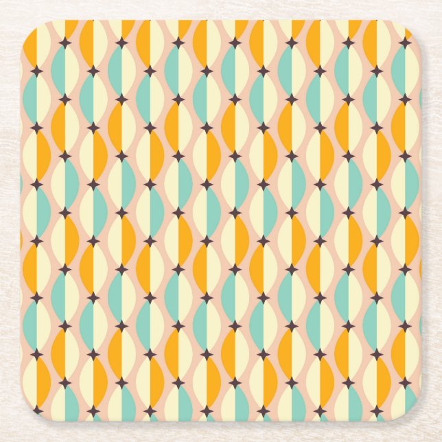 Porta-copo De Papel Quadrado Symmetrical retro pattern with interlocking teal (Frente)