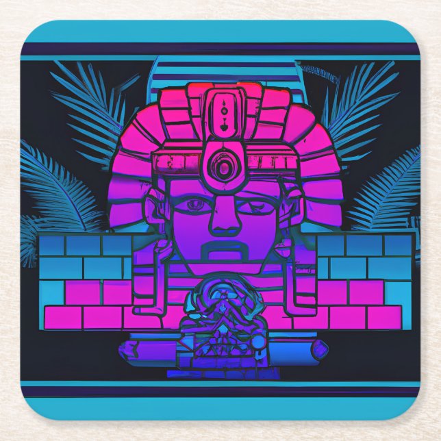 Porta-copo De Papel Quadrado Synthwave Pharaoh (Frente)