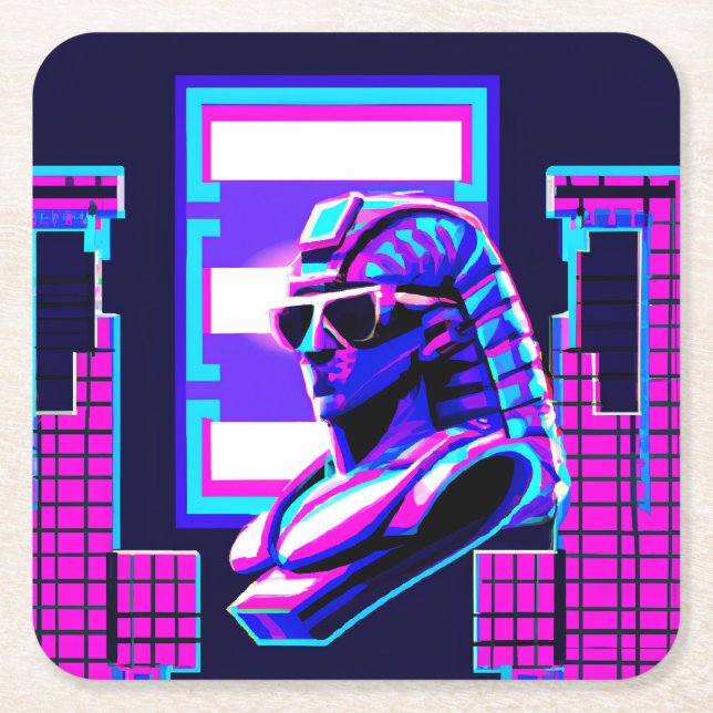 Porta-copo De Papel Quadrado Synthwave Pharaoh (Frente)