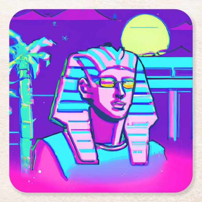 Porta-copo De Papel Quadrado Synthwave Pharaoh (Frente)