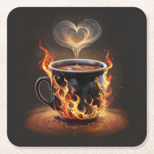Porta-copo De Papel Quadrado Taça de café de Natal com arte a vapor de coração