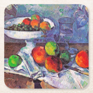 Porta-copo De Papel Quadrado taça de Fruta, Vidro e Maçãs, Cezanne