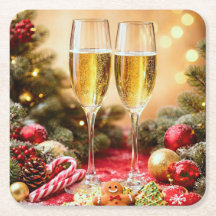Taças de champanhe alegres com tema de Natal