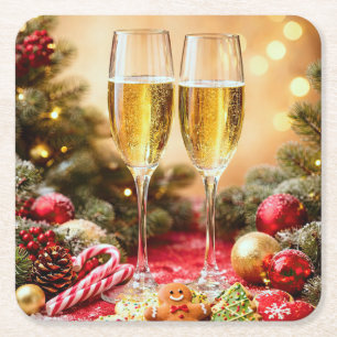 Porta-copo De Papel Quadrado Taças de champanhe alegres com tema de Natal