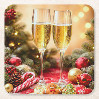 Porta-copo De Papel Quadrado Taças de champanhe alegres com tema de Natal