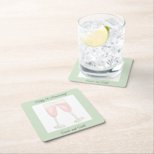 Porta-copo De Papel Quadrado Taças de Champanhe Cheias de Vinho Rosé Aquarela