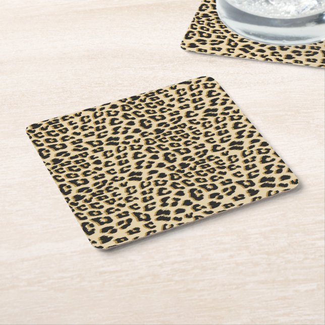 Porta-copo De Papel Quadrado Tan Leopard Print (Inclinado)