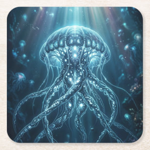 Porta-copo De Papel Quadrado Tapete de Mouse de Jogo de Água-viva Bioluminescen