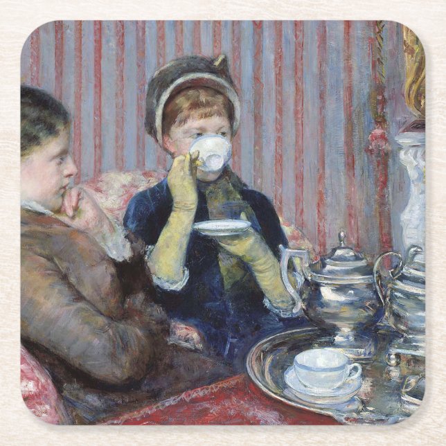 Porta-copo De Papel Quadrado Tarde Tea, Mary Cassatt (Frente)