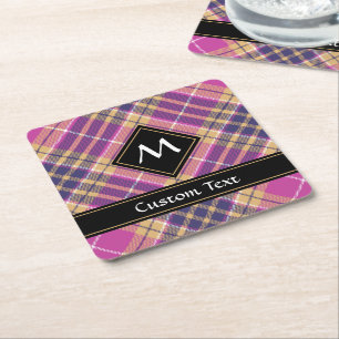 Porta-copo De Papel Quadrado Tartan rosa, Dourado e azul