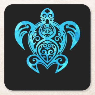 Porta-copo De Papel Quadrado Tartaruga do Mar do Havaí, de Tribal Azul