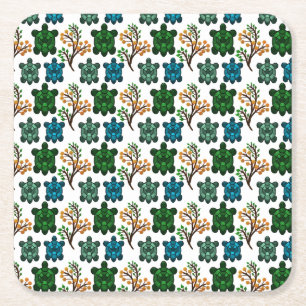 Porta-copo De Papel Quadrado Tartaruga Marinha Tropical Padrão Floral   Oceano 